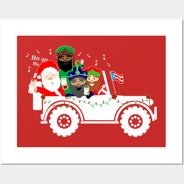 Puerto Rican Christmas Chinchorreo Coquito Santa Three Kings White Wall Art by bydarling